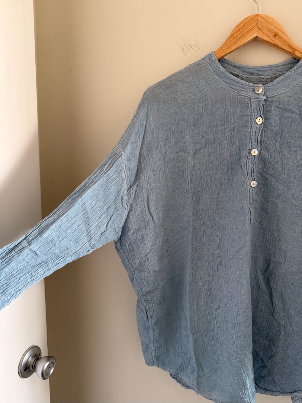 Made in Italy Crinkled Gauze Cotton Henley Tunic Blouse Slouchy Lagenlook Top M - Picture 3 of 5